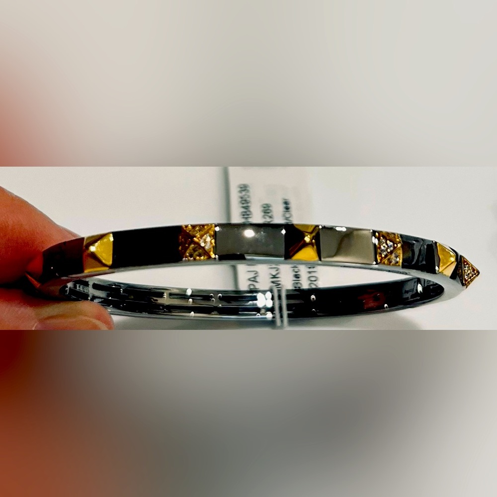 Michael Kors Black RU Gold/Clear  Stamped 925 Hinged bracelet pave glass rounds
